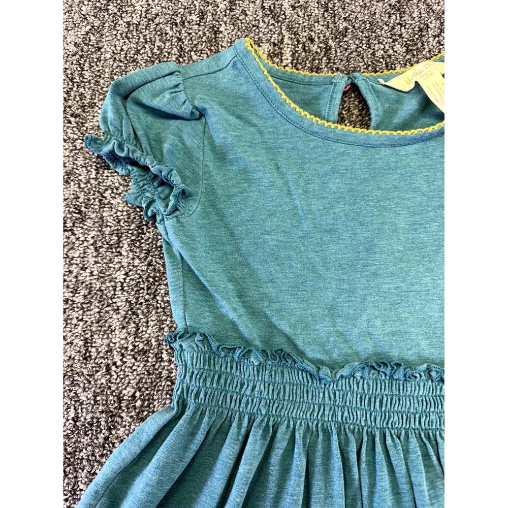Matilda Jane Dress Girls 4 Teal Green Cotton Smocked Waist Ruffle Keyhole Back - Picture 3 of 16